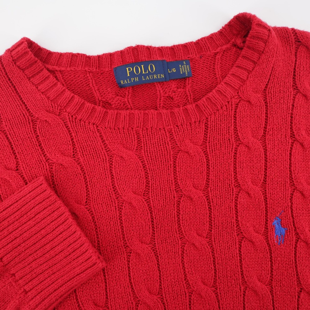 Polo Ralph Lauren Cable Knit Sweater Red Long Sleeve Mens Large